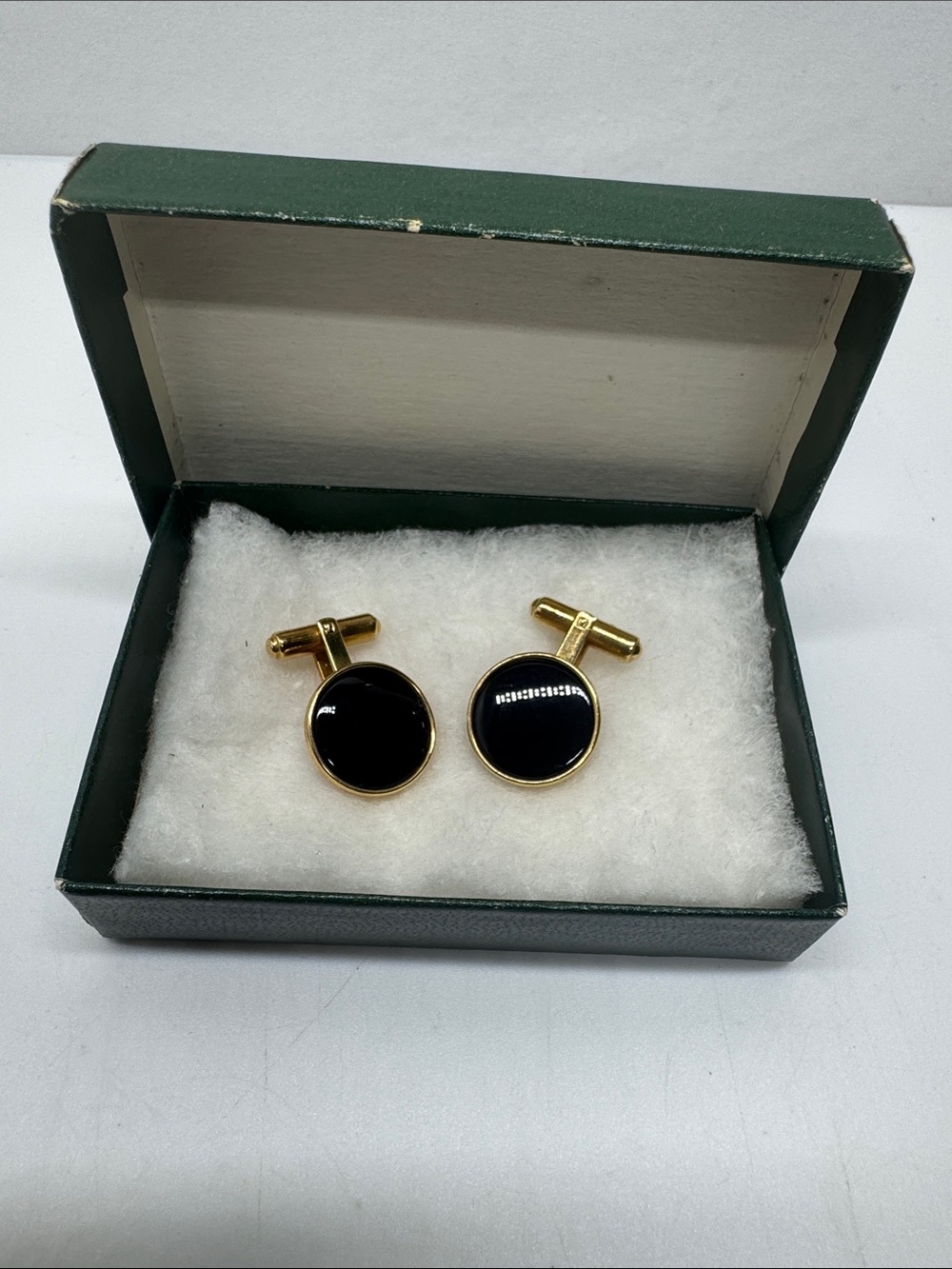 Vintage Grand Prix by Swank Black Onyx Cufflinks 1/20 14K GF Boxed Set # 0138